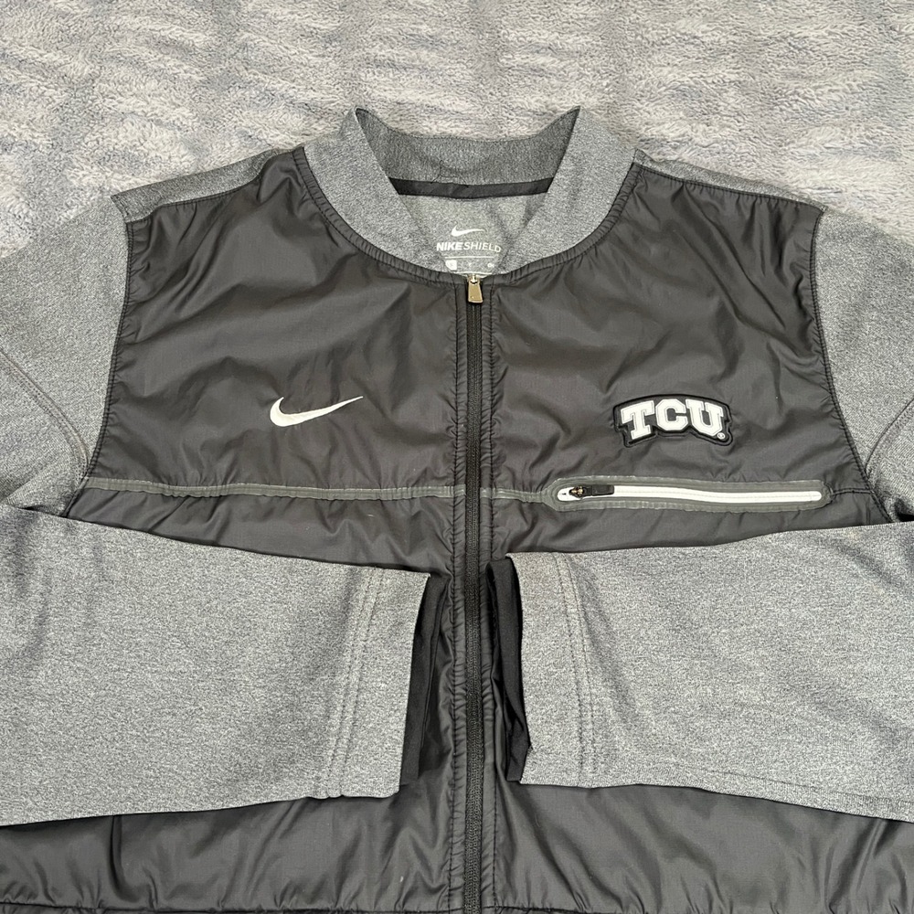 Nike Shield TCU Horned Frogs Full Zip Hybrid Jacket Gray Black Mens Small 34446X
